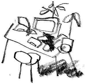 Pencil doodle of a desk